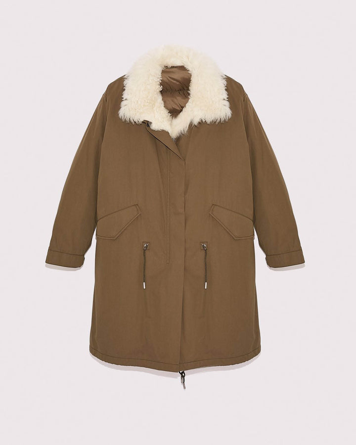Black Friday 2025- Reversible Parka in Cotton and Shearling - Khaki -Yves Salomon