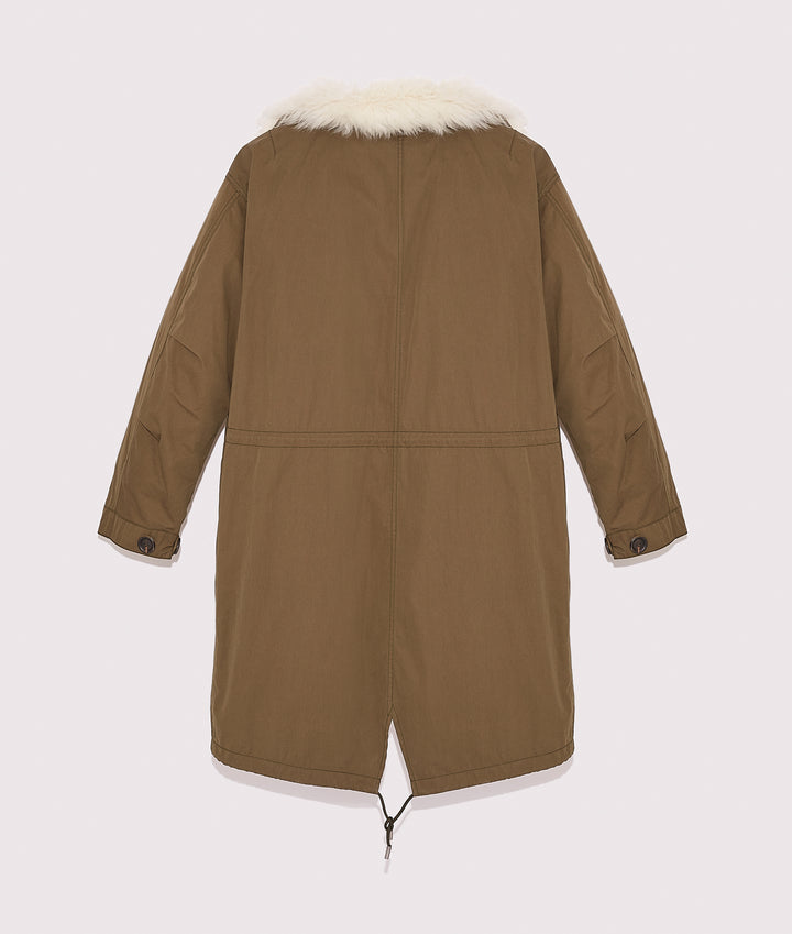 Black Friday 2025- Reversible Parka in Cotton and Shearling - Khaki -Yves Salomon